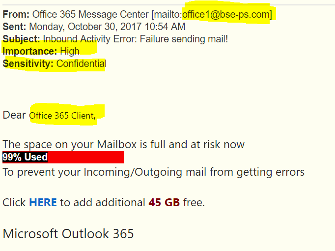 Microsoft Phishing Email Example