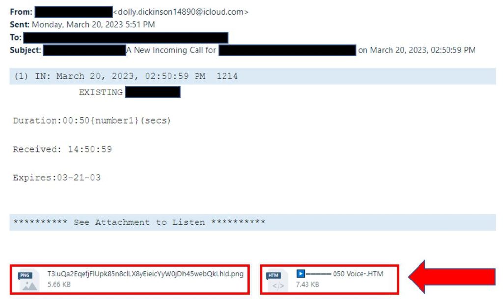 Phishing email with attachments